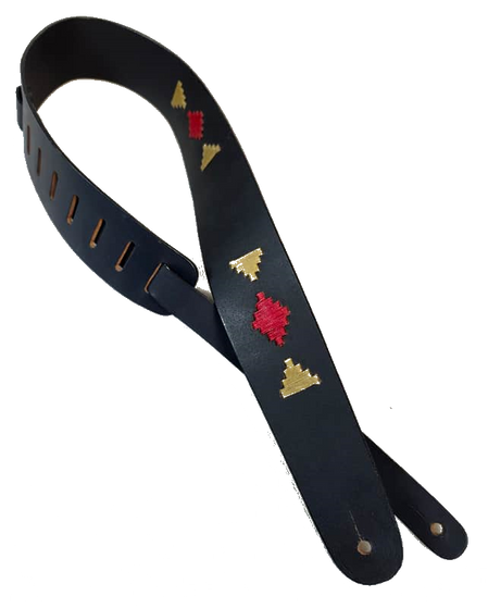 D'Addario 2.5" Leather Double Sided Guitar Strap, Inca Stitch, Navy