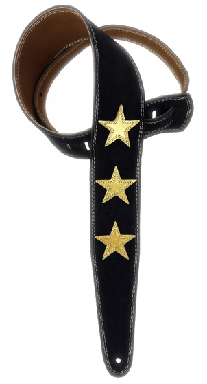Henry Heller HP25STAR-BLKGLD 2.5" Wide Garment Leather Strap w/Double Stitched Stars