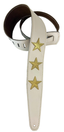 Henry Heller HP25STAR-BON 2.5" Wide Garment Leather Strap w/Double Stitched Stars, Bone
