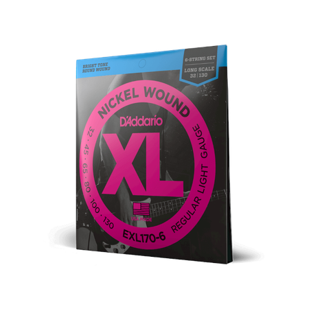 D'Addario EXL170-6 Nickel Wound 6-String Electric Bass Strings, Light, 32-130, Long Scale