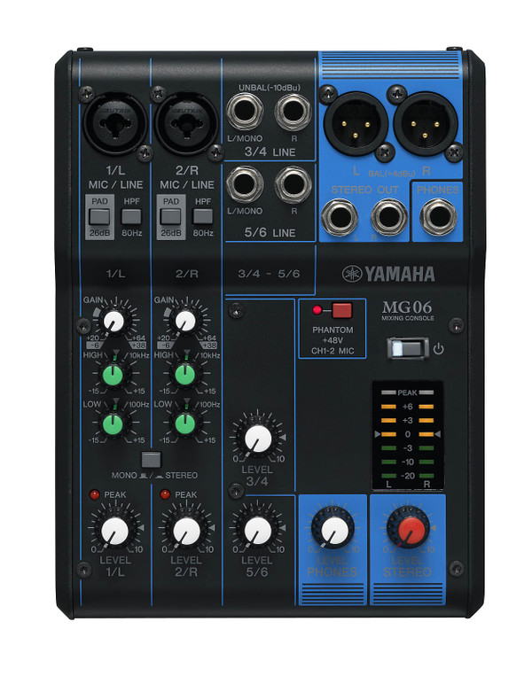 Yamaha MG06 Live Sound Stereo Mixer With 2 Mic Inputs and 2 Stereo Inputs