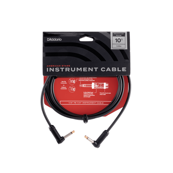D'Addario PW-AMSGRR-10 American Stage Instrument Cable, Dual Right Angle, 10 feet