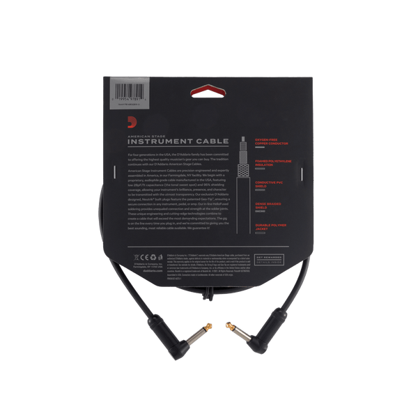 D'Addario PW-AMSGRR-10 American Stage Instrument Cable, Dual Right Angle, 10 feet