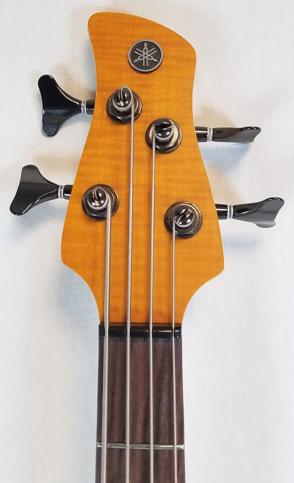 Yamaha TRBX604FM Flame Top 4 String Electric Bass, 3-Band Active EQ , Matte Amber