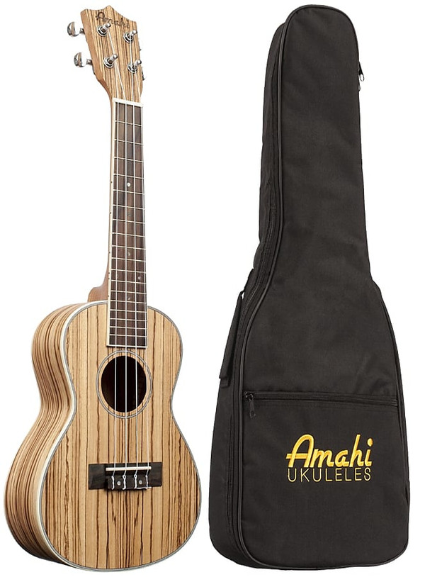 Amahi UK330C Classic Series Concert Ukulele, Zebrawood With Deluxe Bag