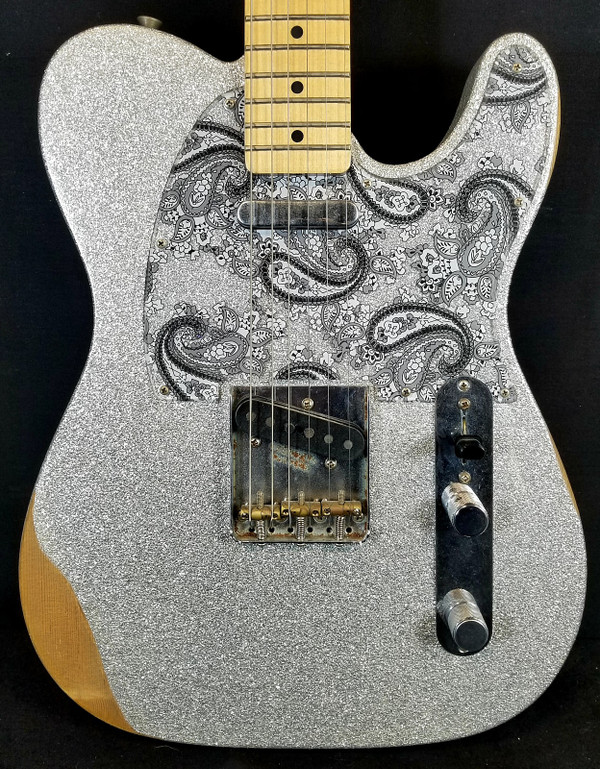 Fender Brad Paisley Road Worn Telecaster, Electric Guitar, Maple Fingerboard, Silver Sparkle