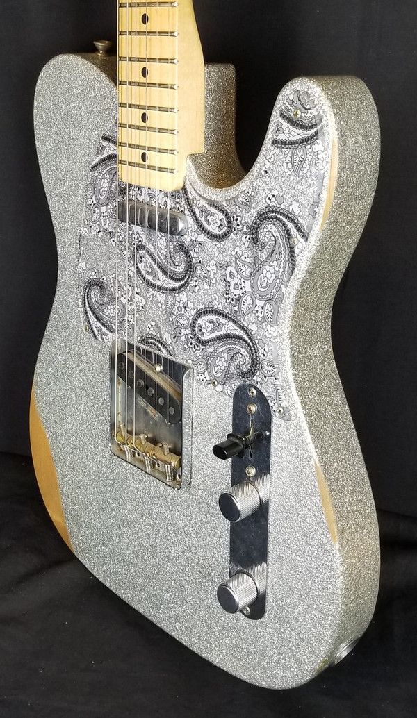 Fender Brad Paisley Road Worn Telecaster, Electric Guitar, Maple Fingerboard, Silver Sparkle
