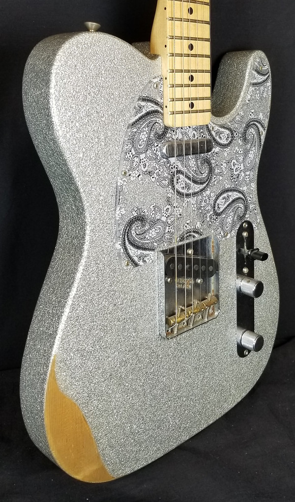 Fender Brad Paisley Road Worn Telecaster, Electric Guitar, Maple Fingerboard, Silver Sparkle