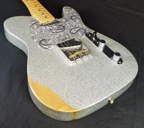 Fender Brad Paisley Road Worn Telecaster, Electric Guitar, Maple Fingerboard, Silver Sparkle