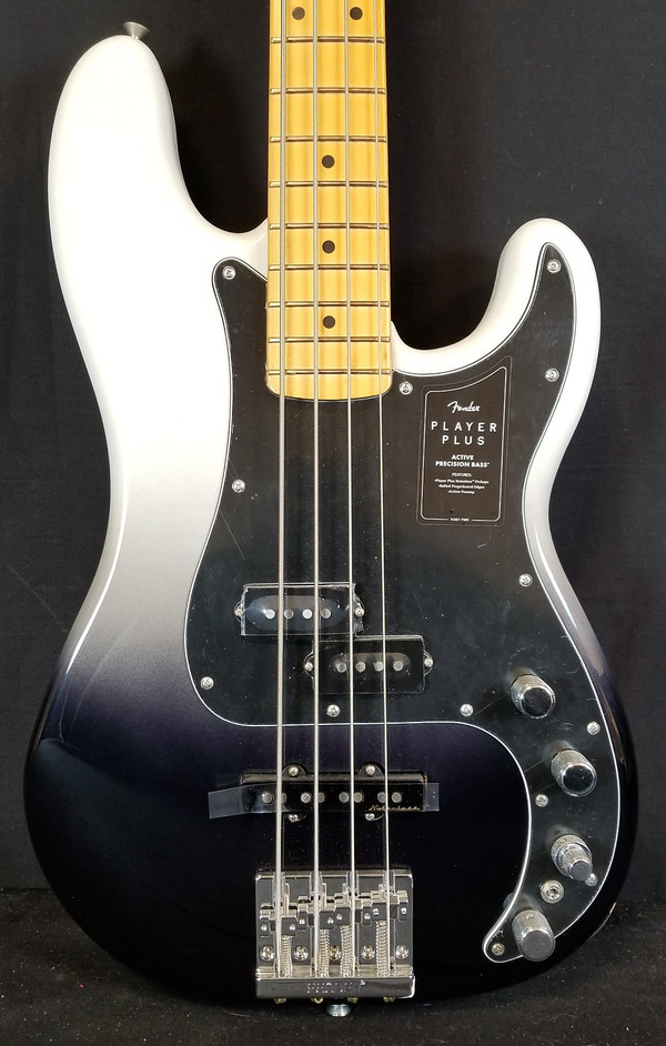 Fender Player Plus Precision Bass® Electric Bass Guitar, Maple Fingerboard, Silver Smoke, W/Gig Bag