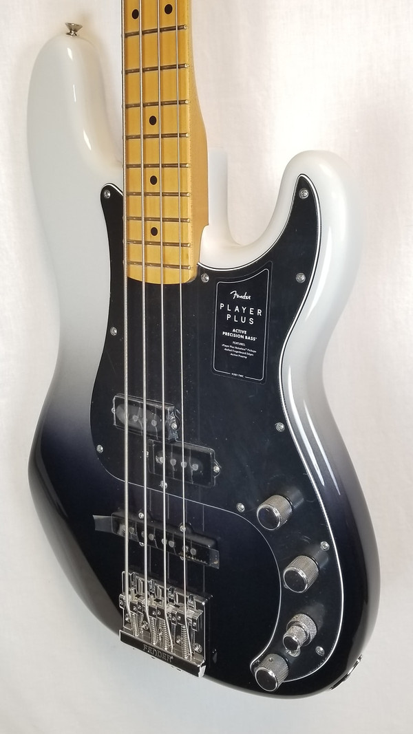 Fender Player Plus Precision Bass® Electric Bass Guitar, Maple Fingerboard, Silver Smoke, W/Gig Bag