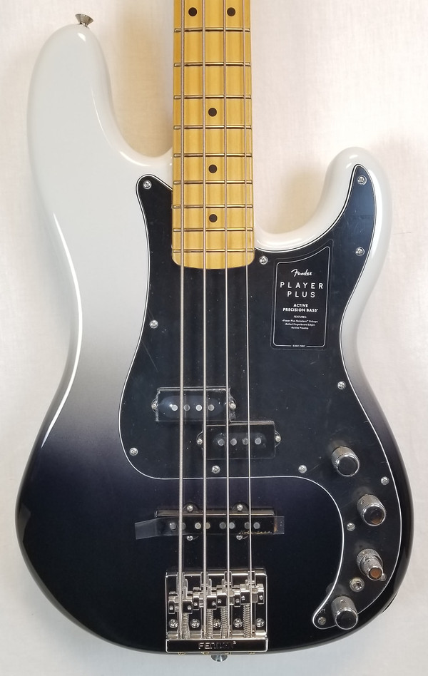 Fender Player Plus Precision Bass® Electric Bass Guitar, Maple Fingerboard, Silver Smoke, W/Gig Bag