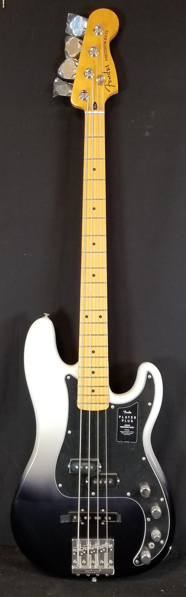 Fender Player Plus Precision Bass® Electric Bass Guitar, Maple Fingerboard, Silver Smoke, W/Gig Bag