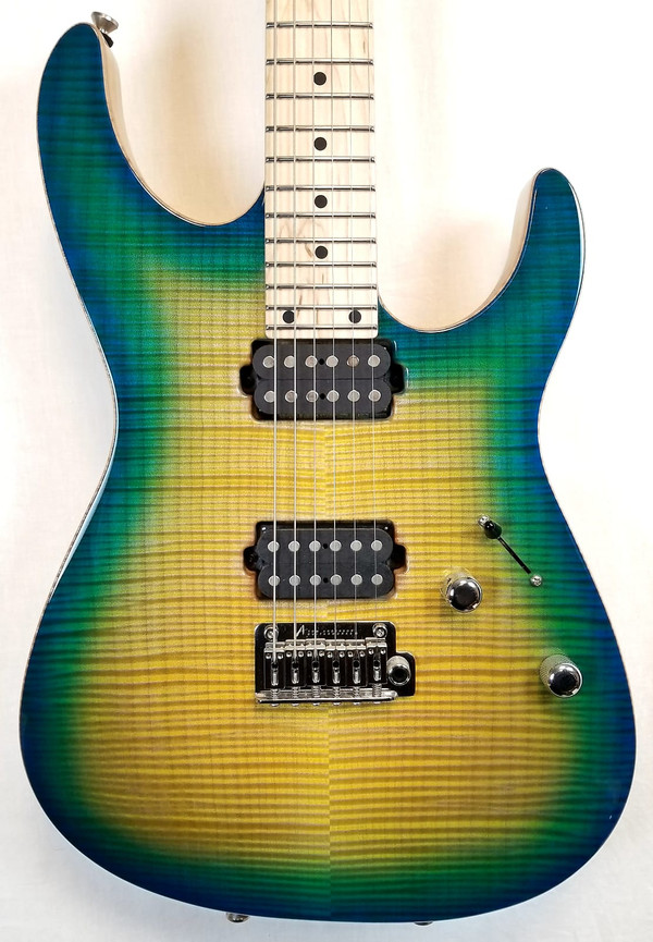Tom Anderson Angel Flame Maple Top on Swamp Ash Electric Guitar, Even-Taper, Maui Kazowie Sun with Binding