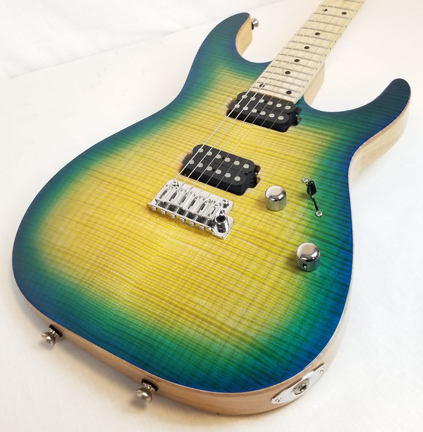 Tom Anderson Angel Flame Maple Top on Swamp Ash Electric Guitar, Even-Taper, Maui Kazowie Sun with Binding