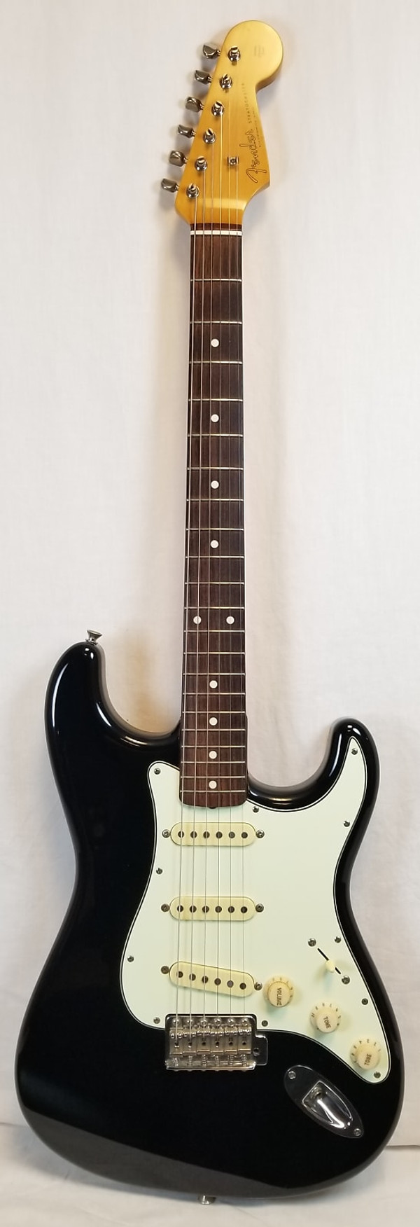 Pre Owned 50th Anniversary Fender Vintage Reissue 60's Stratocaster Electric Guitar, Black W/Case Made In Japan