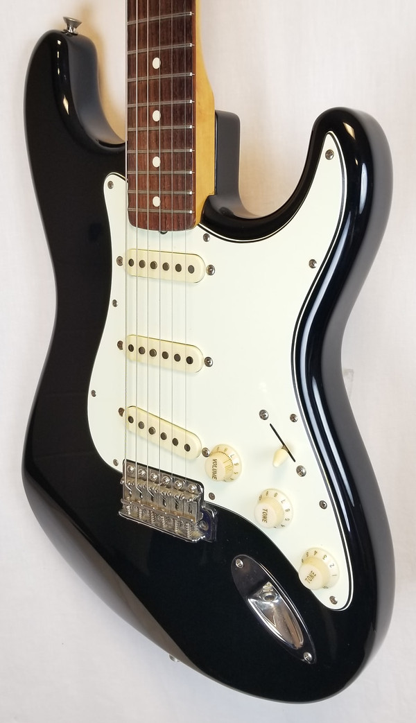 Pre Owned 50th Anniversary Fender Vintage Reissue 60's Stratocaster Electric Guitar, Black W/Case Made In Japan