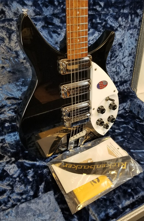 Rickenbacker 350V63 Jet Glo Liverpool, 3 Pickup, Semi-Hollow, White Pickguard, 21 Fret, Full Size Neck, Black (350V63 JG)