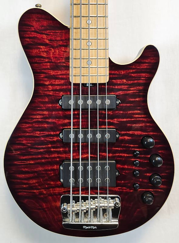 Music Man Pre Owned 25th Anniversary 5-String Reflex Electric Bass Guitar HSS Venetian Quilt Cherry