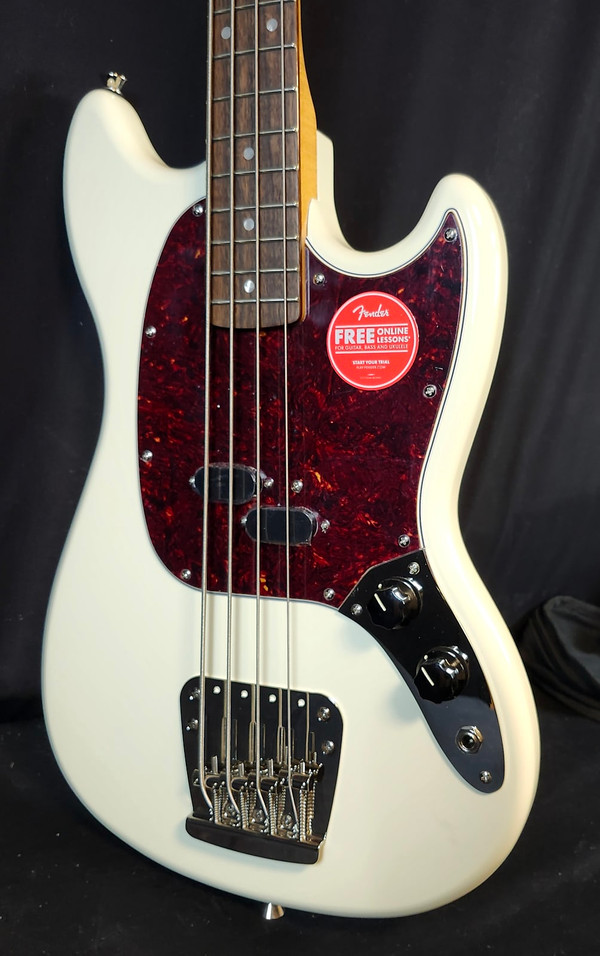 Squier Classic Vibe '60s Mustang Electric Bass Guitar, Laurel Fingerboard, Olympic White