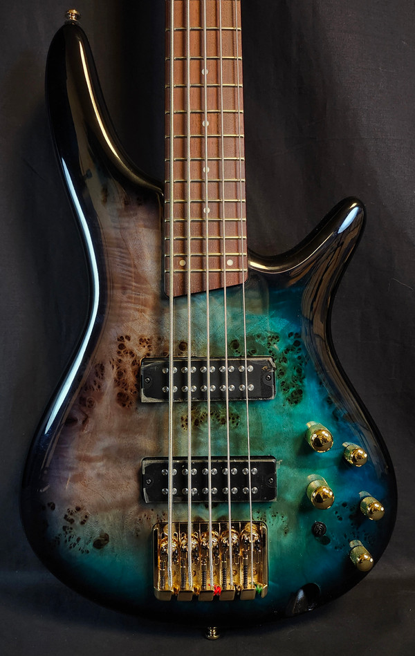 Ibanez SR405EPBDX SR Standard 5 String Bass, Poplar Burl Top, Tropical Seafloor Burst