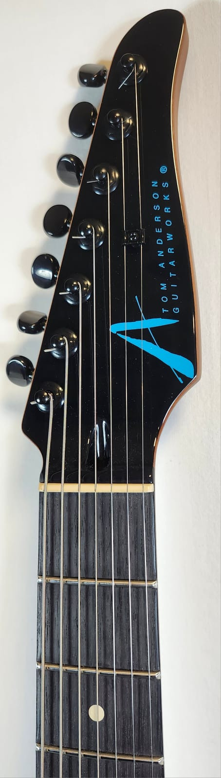 Tom Anderson Pre Owned Angel Player 7, Swamp Ash Body, HSH, Black w/Bora Dog Hair, Logo Bag