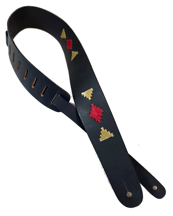 D'Addario 2.5" Leather Double Sided Guitar Strap, Inca Stitch, Navy