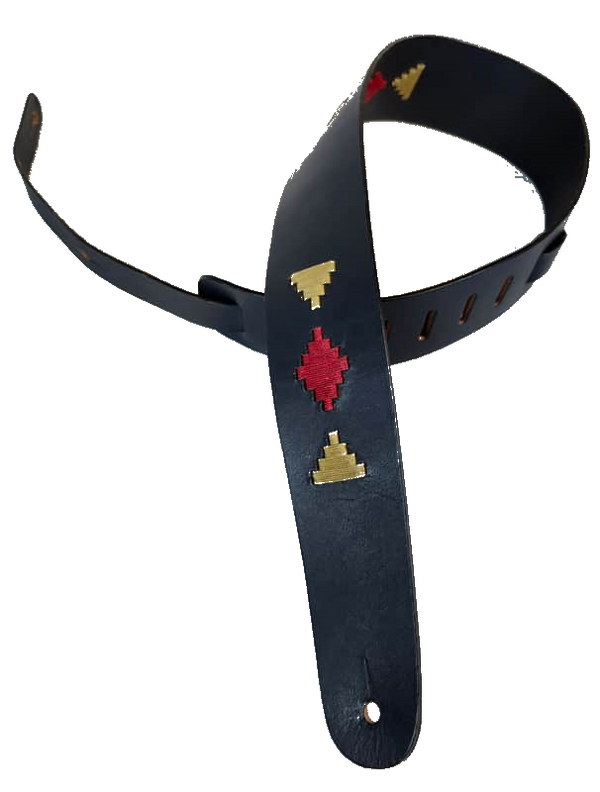 D'Addario 2.5" Leather Double Sided Guitar Strap, Inca Stitch, Navy