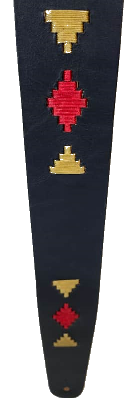 D'Addario 2.5" Leather Double Sided Guitar Strap, Inca Stitch, Navy