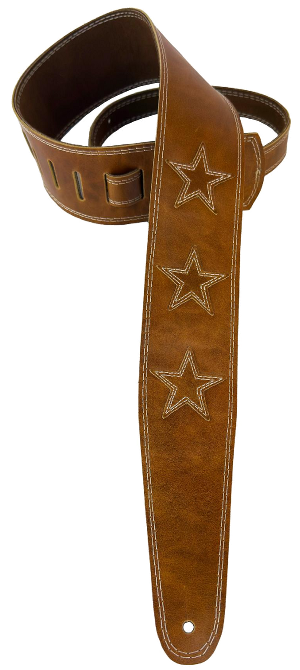 Henry Heller HP25STAR-VBN 2.5" Wide Garment Leather Strap w/Double Stitched Stars, Vintage Brown