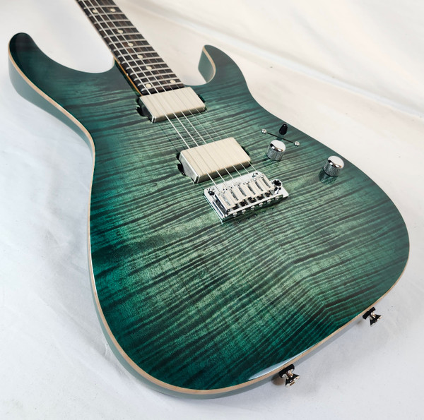 Tom Anderson Angel, Flame Maple Top, Ziricote FB, HC1/HC2+, Cajun Key Lime to Teal Burst, w/Bag