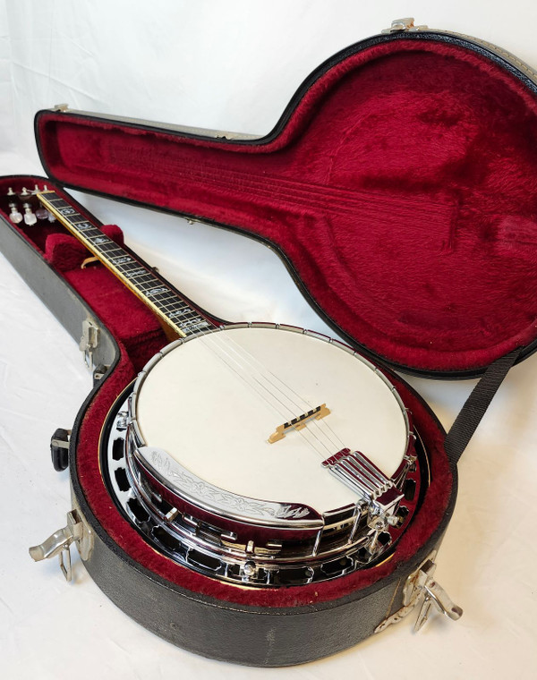 Vintage Iida 240P Plectrum Banjo, Masterclone, Archtop Tone Ring, Japan, 1970s, Mahogany Resonator, Pickup Mod, w/HSC