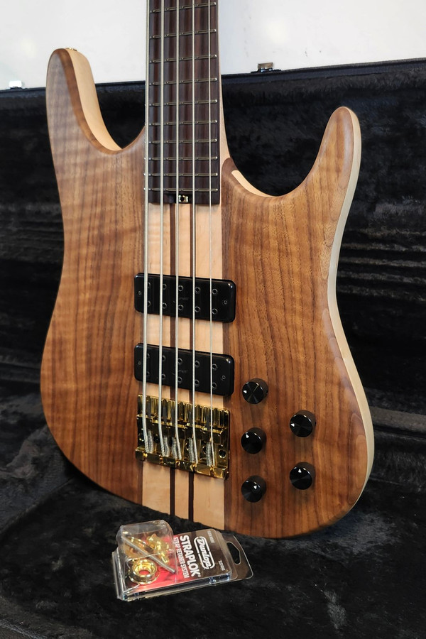 Jones SM1 5 String Brown Walnut and Maple, Boutique  Handmade in England Electric Bass W/Case