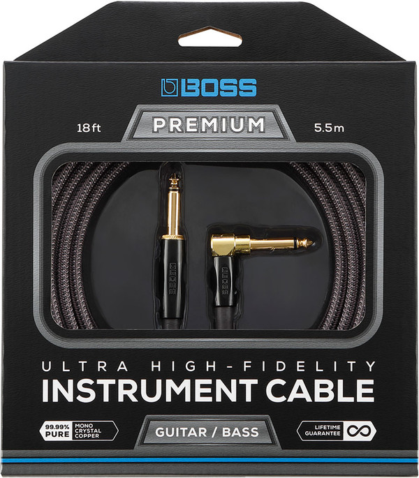 BOSS BIC-P18A 18' Premium Guitar & Bass Instrument Cable – Right Angle
