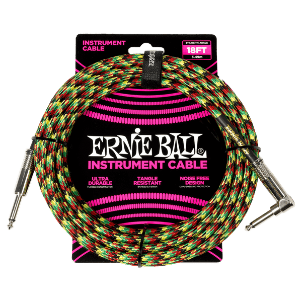 Ernie Ball P06483 Good Vibrations 18ft Braided Instrument Cable Straight/Angle