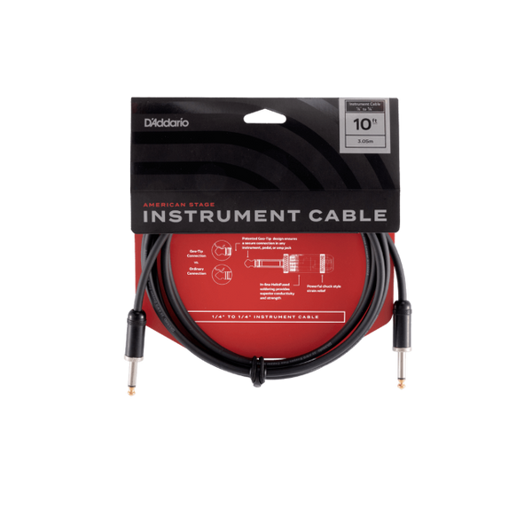 D'Addario PW-AMSGRA-10 American Stage Instrument Cable One Right Angle , 10 Foot