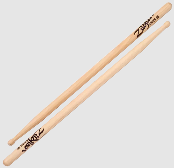 Zildjian Super 5b, Nylon Tip, Hickory Natural Drumsticks, Pair