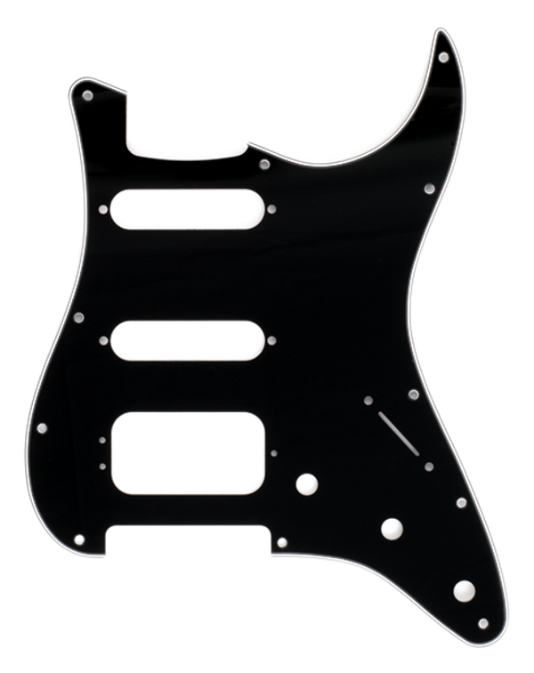 Fender 11-hole Stratocaster H/S/S Pickguards (3-Screw Humbucking Pickup Mount), 3-Ply, Black