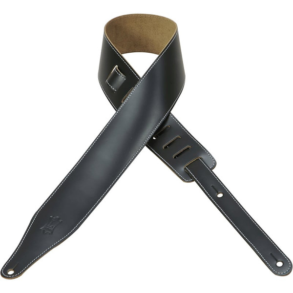 Levy's 2.5 Inch Wide Black Top-Grain Leather Guitar Strap With Decorative Contrast Stitch In Xl Length.