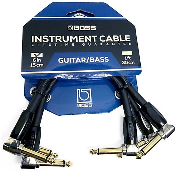 Boss 3 Pack of Effect Patch Cable Right-angle 1/4-inch Connectors, 6-inch