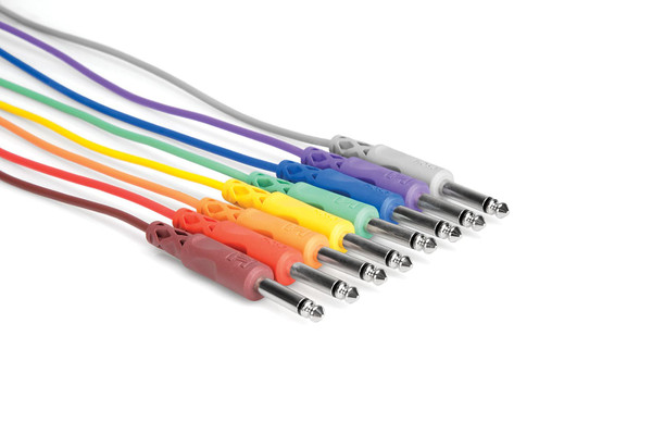 Hosa CPP-890 Unbalanced Patch Cables, 1/4 in TS to Same, 3 ft, 8pc.