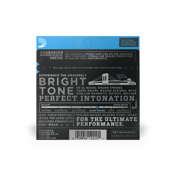 D'Addario EXL110+ Nickel Wound Electric Guitar Strings, Regular Light Plus, 10.5-48