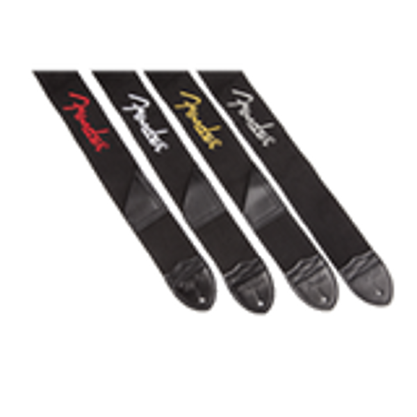 Fender 2 inch Black Poly Guitar Strap Yellow Fender Logo 099-0662-070