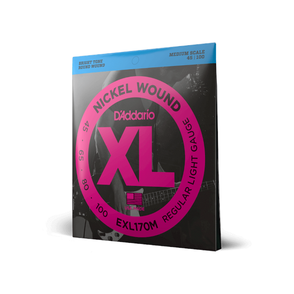 D'Addario EXL170M Nickel Wound Bass Guitar Strings, Light, 45-100, Medium Scale