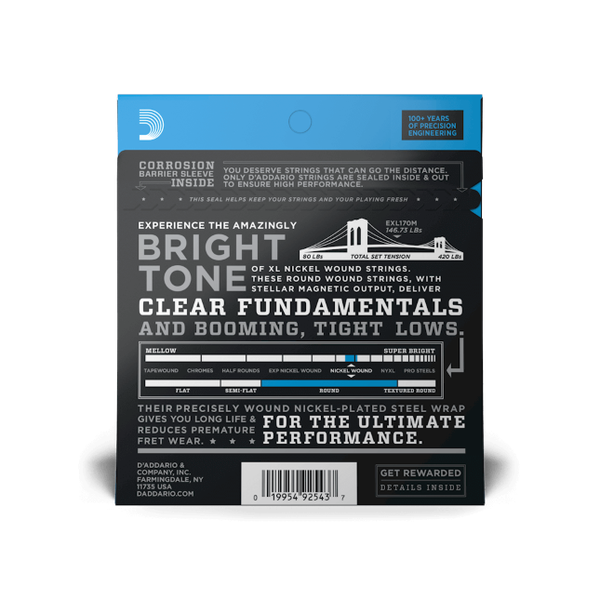 D'Addario EXL170M Nickel Wound Bass Guitar Strings, Light, 45-100, Medium Scale