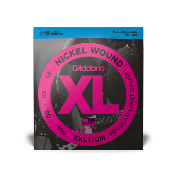 D'Addario EXL170M Nickel Wound Bass Guitar Strings, Light, 45-100, Medium Scale
