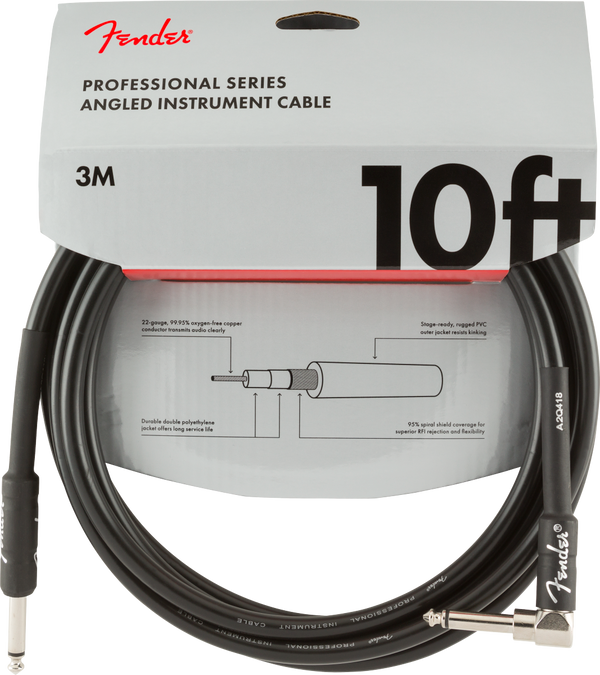 Professional Series Instrument Cable, Straight-angle, 10', Black