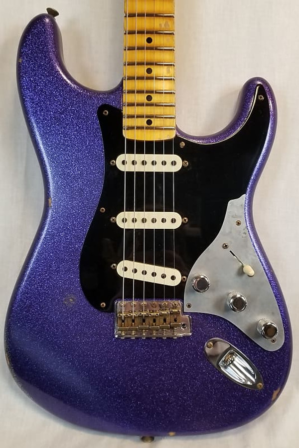 Custom Shop B1 Limited Edition Poblano II Strat Relic Electric Guitar, Purple Sparkle W/ Case