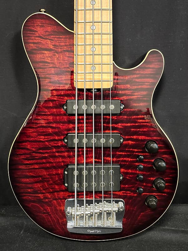 Music Man Pre Owned 25th Anniversary 5-String Reflex Electric Bass Guitar HSS Venetian Quilt Cherry