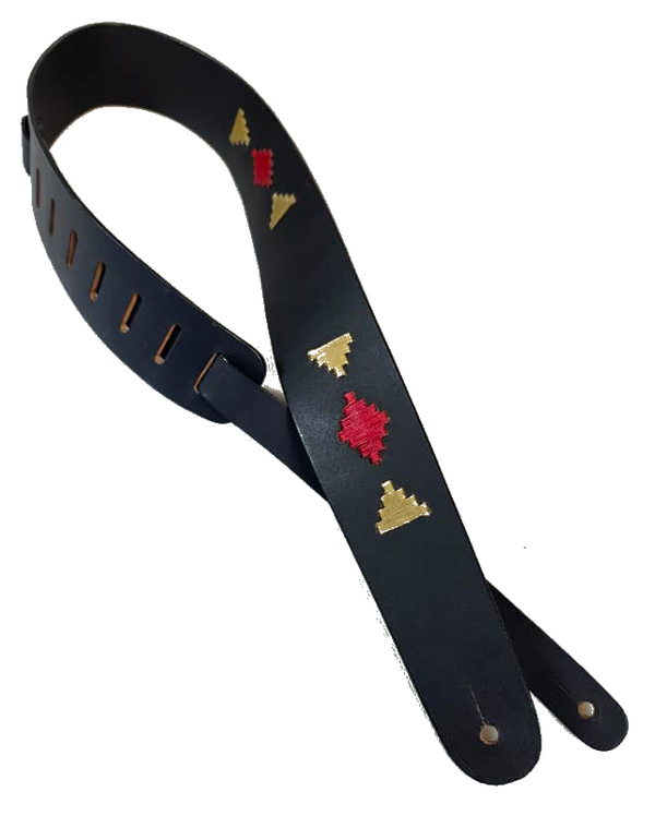 D'Addario 2.5" Leather Double Sided Guitar Strap, Inca Stitch, Navy